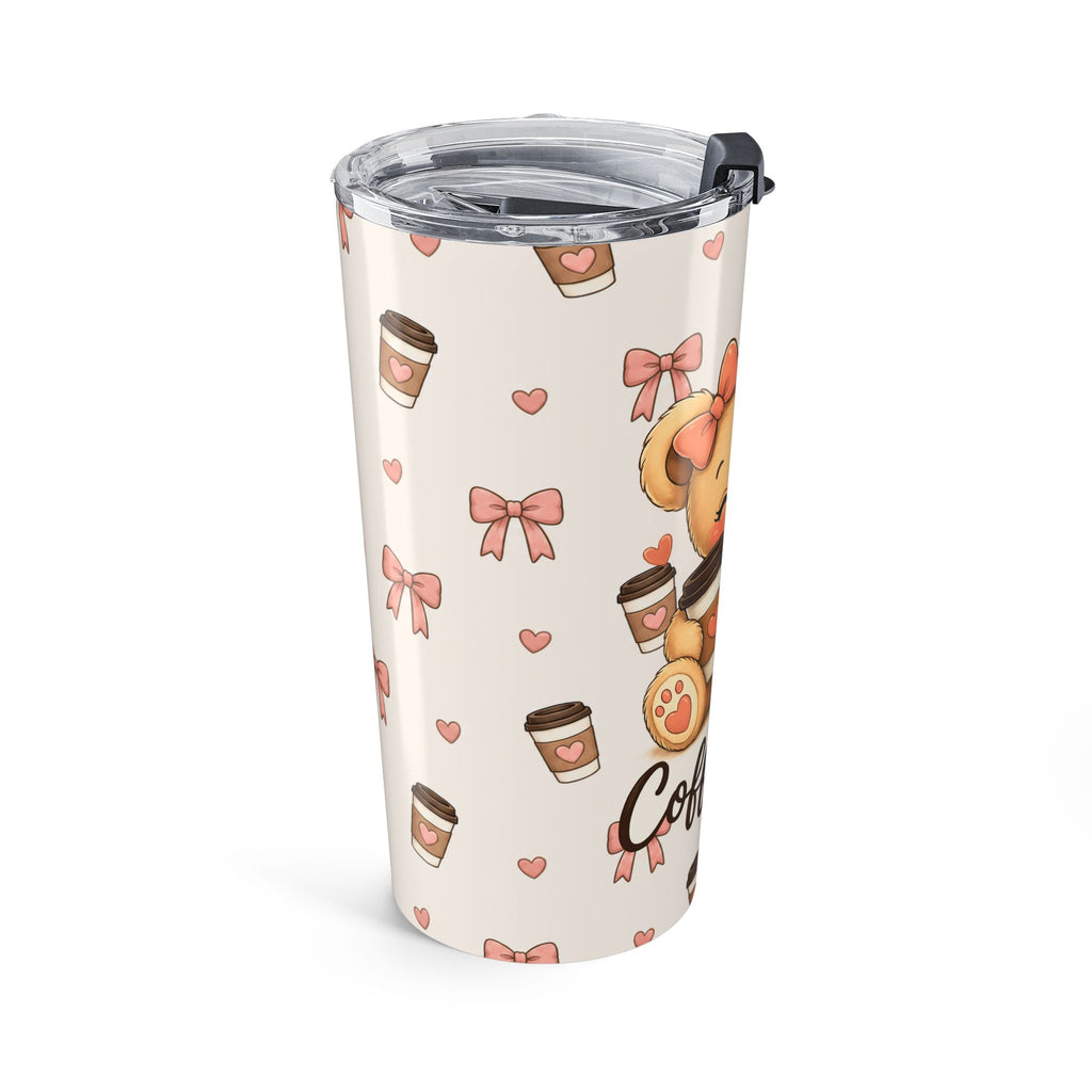 Cute Teddy Bear Coffee Tumbler | Coquette Bow Aesthetic Iced Coffee Cup | Girly 20oz Travel Mug | Coffee Lover Gift | Insulated Travel Cup for Coffee Lovers