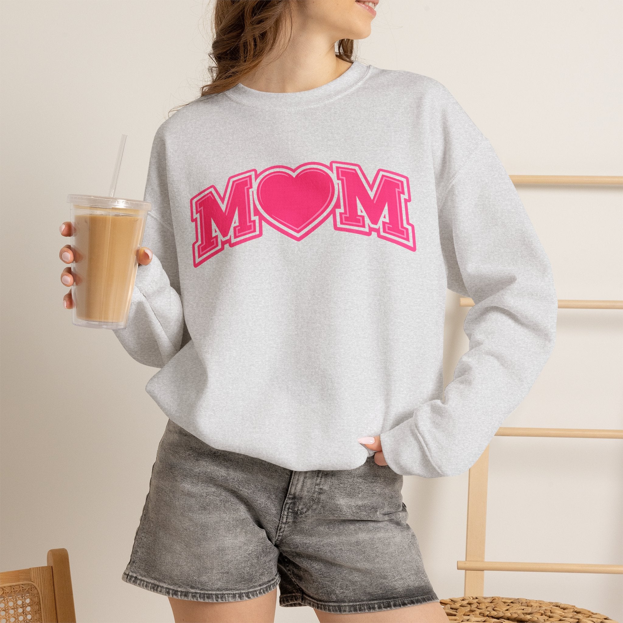 Pink MOM Heart Sweatshirt |  Mom Crewneck | Trendy Mother's Day Sweatshirt | Cute Pink Graphic Pullover | Gift for Mom