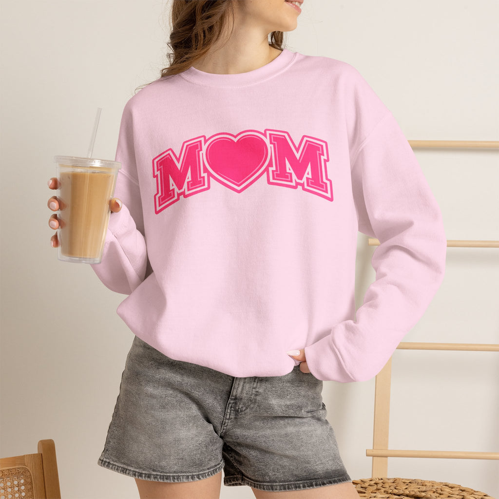 Pink MOM Heart Sweatshirt |  Mom Crewneck | Trendy Mother's Day Sweatshirt | Cute Pink Graphic Pullover | Gift for Mom