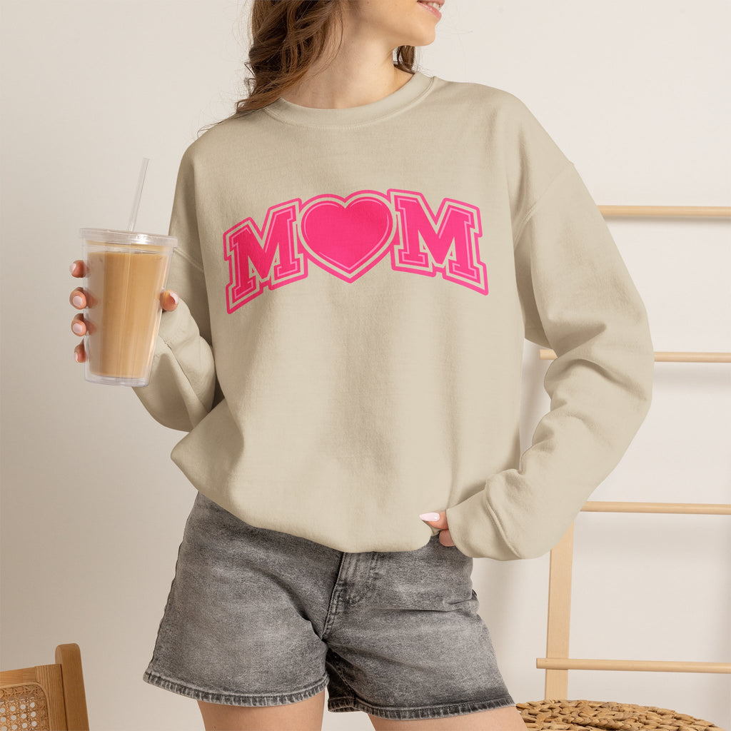 Pink MOM Heart Sweatshirt |  Mom Crewneck | Trendy Mother's Day Sweatshirt | Cute Pink Graphic Pullover | Gift for Mom
