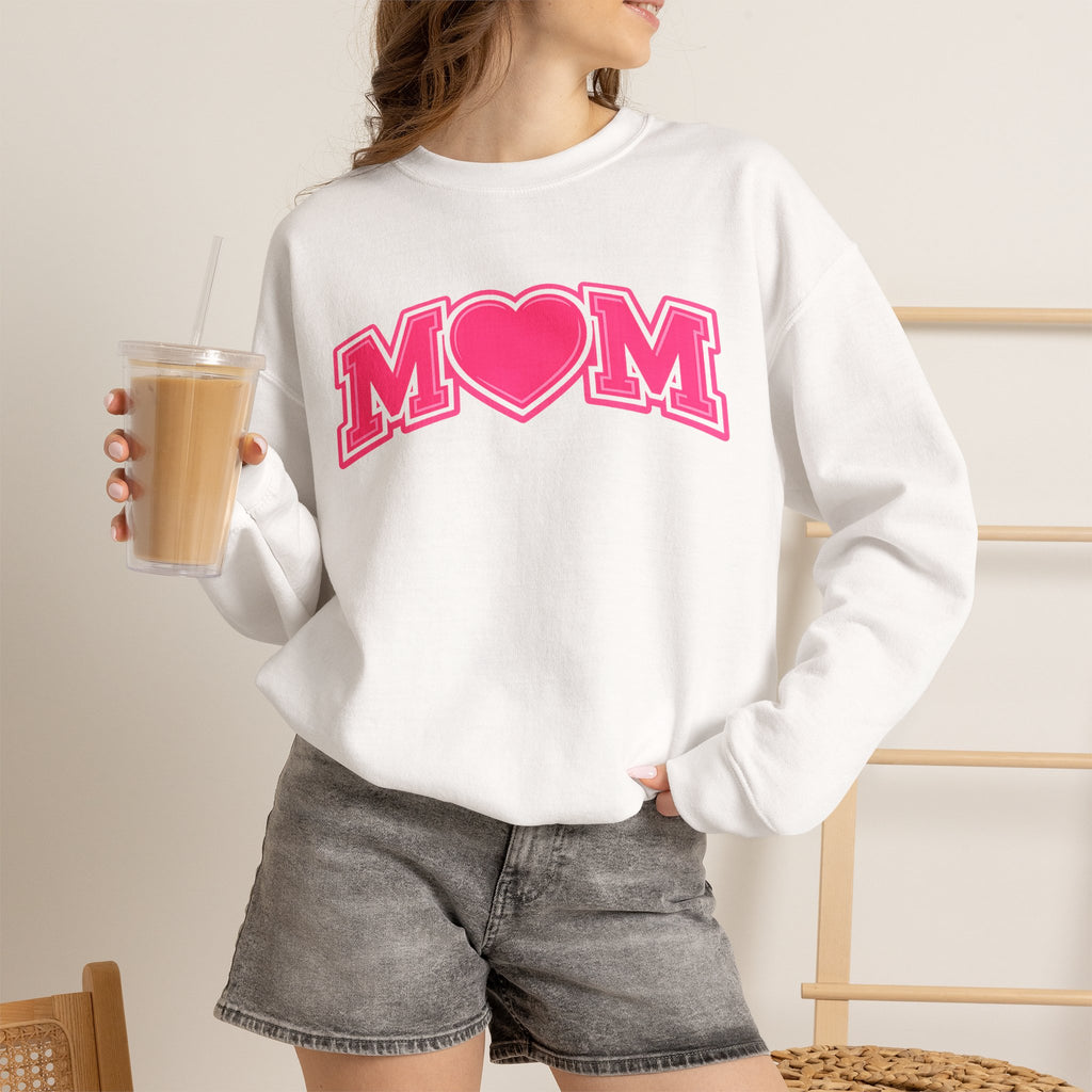 Pink MOM Heart Sweatshirt |  Mom Crewneck | Trendy Mother's Day Sweatshirt | Cute Pink Graphic Pullover | Gift for Mom