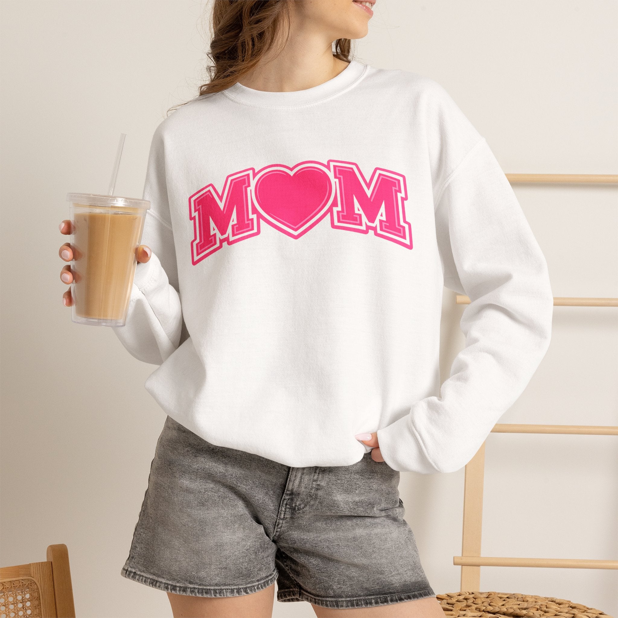 Pink MOM Heart Sweatshirt |  Mom Crewneck | Trendy Mother's Day Sweatshirt | Cute Pink Graphic Pullover | Gift for Mom
