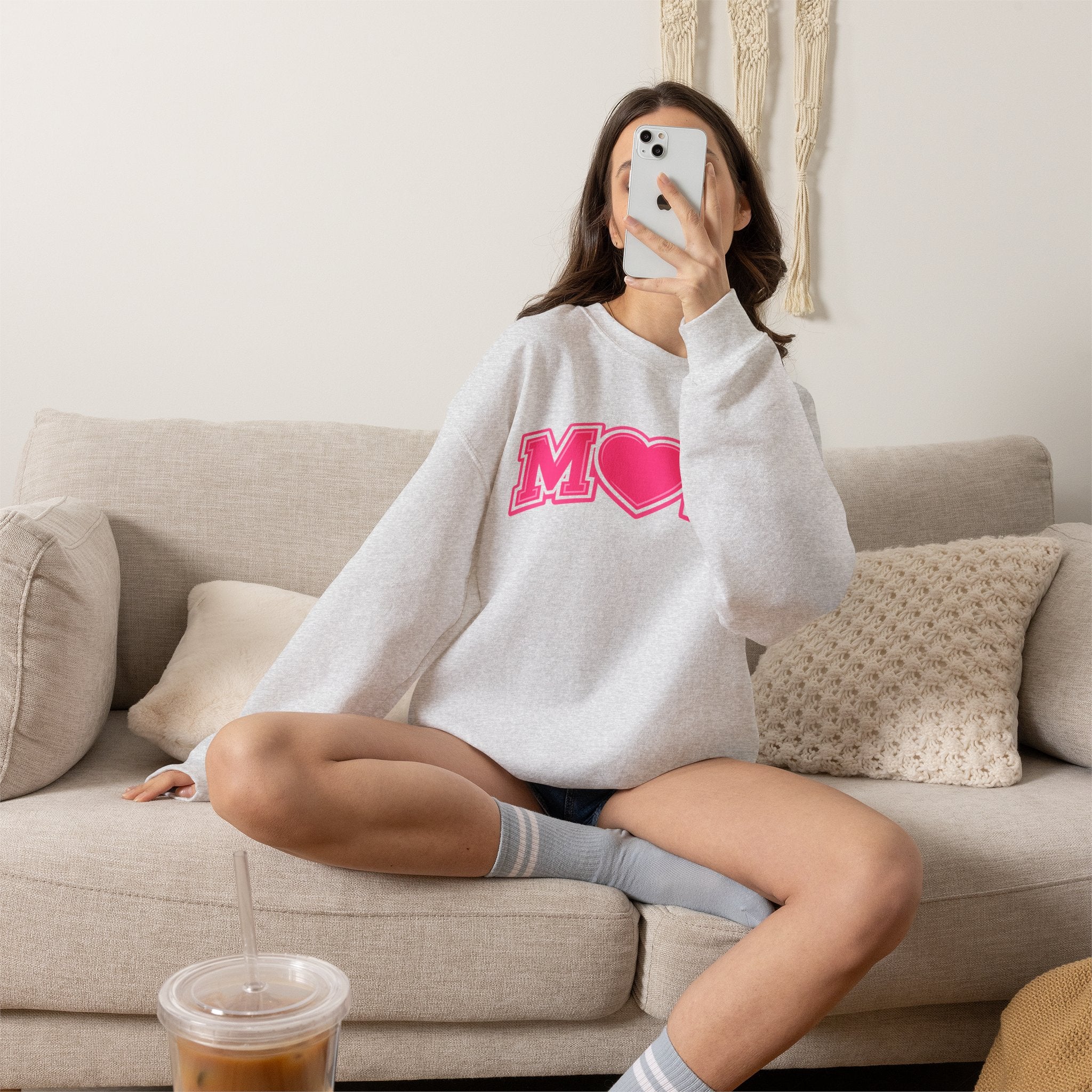Pink MOM Heart Sweatshirt |  Mom Crewneck | Trendy Mother's Day Sweatshirt | Cute Pink Graphic Pullover | Gift for Mom