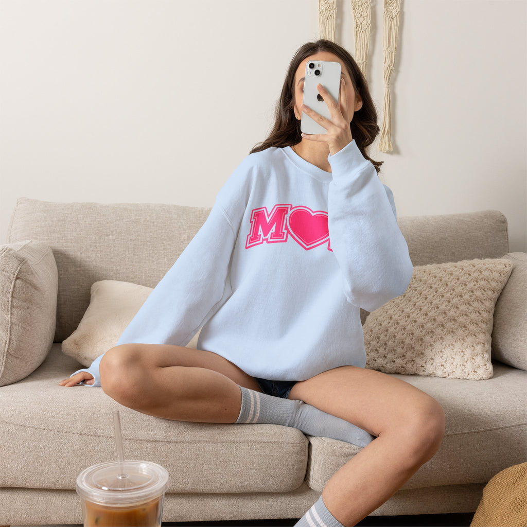 Pink MOM Heart Sweatshirt |  Mom Crewneck | Trendy Mother's Day Sweatshirt | Cute Pink Graphic Pullover | Gift for Mom