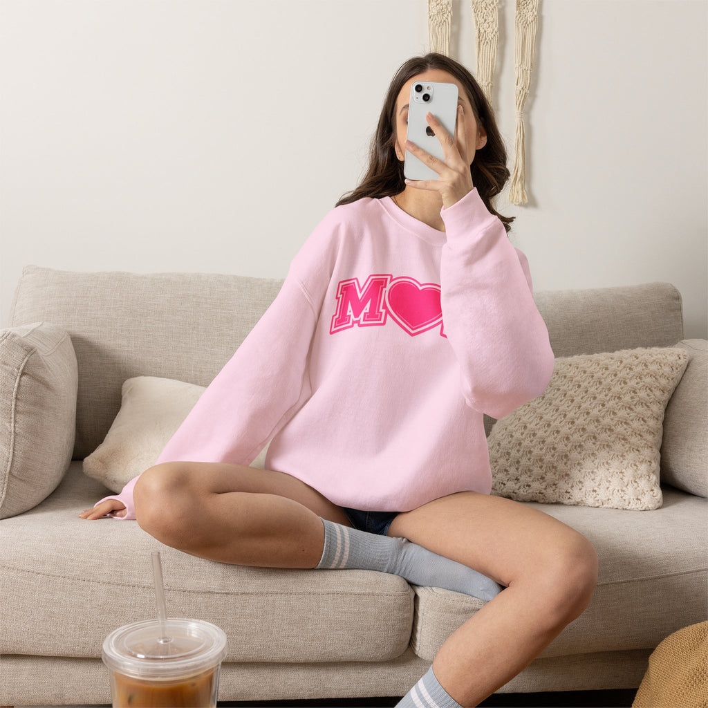 Pink MOM Heart Sweatshirt |  Mom Crewneck | Trendy Mother's Day Sweatshirt | Cute Pink Graphic Pullover | Gift for Mom