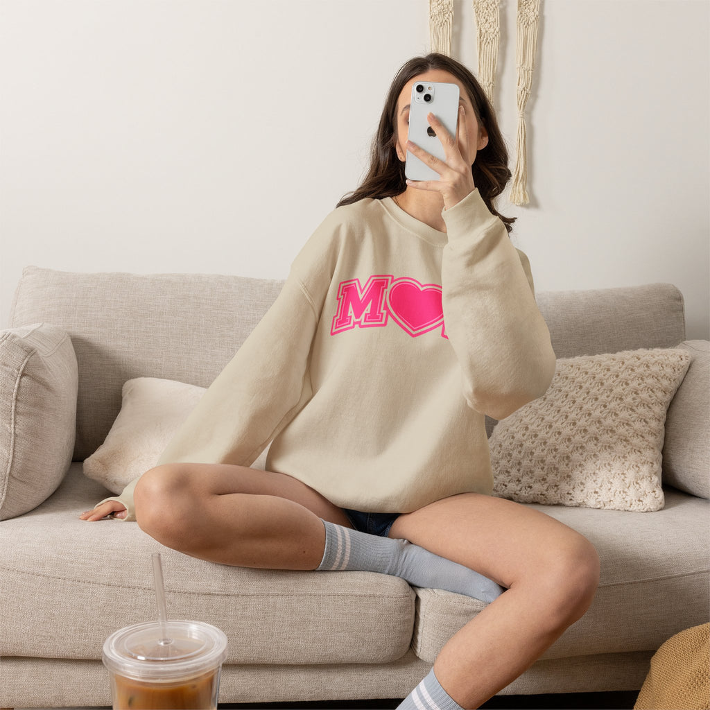 Pink MOM Heart Sweatshirt |  Mom Crewneck | Trendy Mother's Day Sweatshirt | Cute Pink Graphic Pullover | Gift for Mom