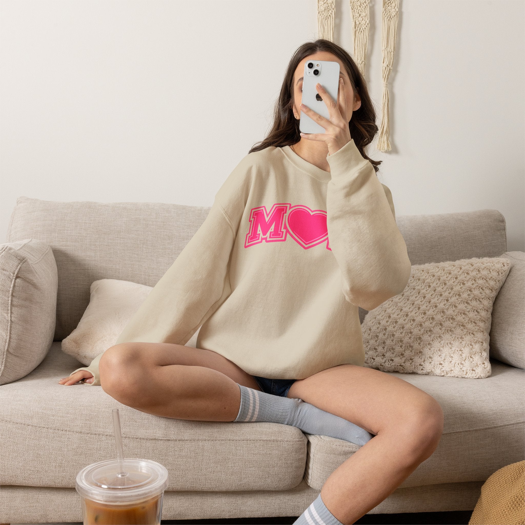 Pink MOM Heart Sweatshirt |  Mom Crewneck | Trendy Mother's Day Sweatshirt | Cute Pink Graphic Pullover | Gift for Mom