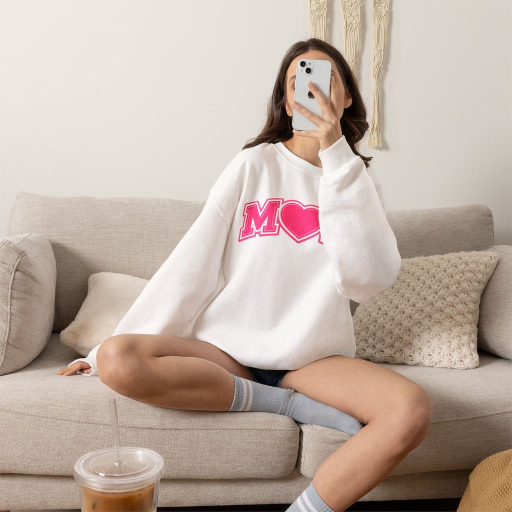 Pink MOM Heart Sweatshirt |  Mom Crewneck | Trendy Mother's Day Sweatshirt | Cute Pink Graphic Pullover | Gift for Mom