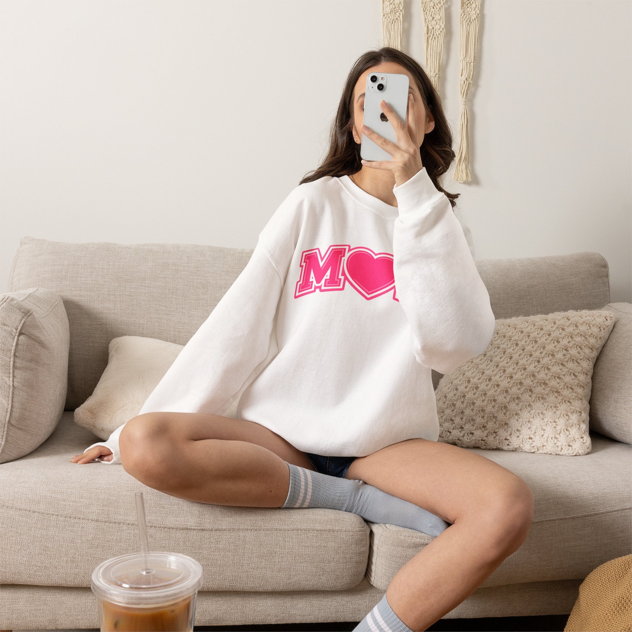 Pink MOM Heart Sweatshirt |  Mom Crewneck | Trendy Mother's Day Sweatshirt | Cute Pink Graphic Pullover | Gift for Mom