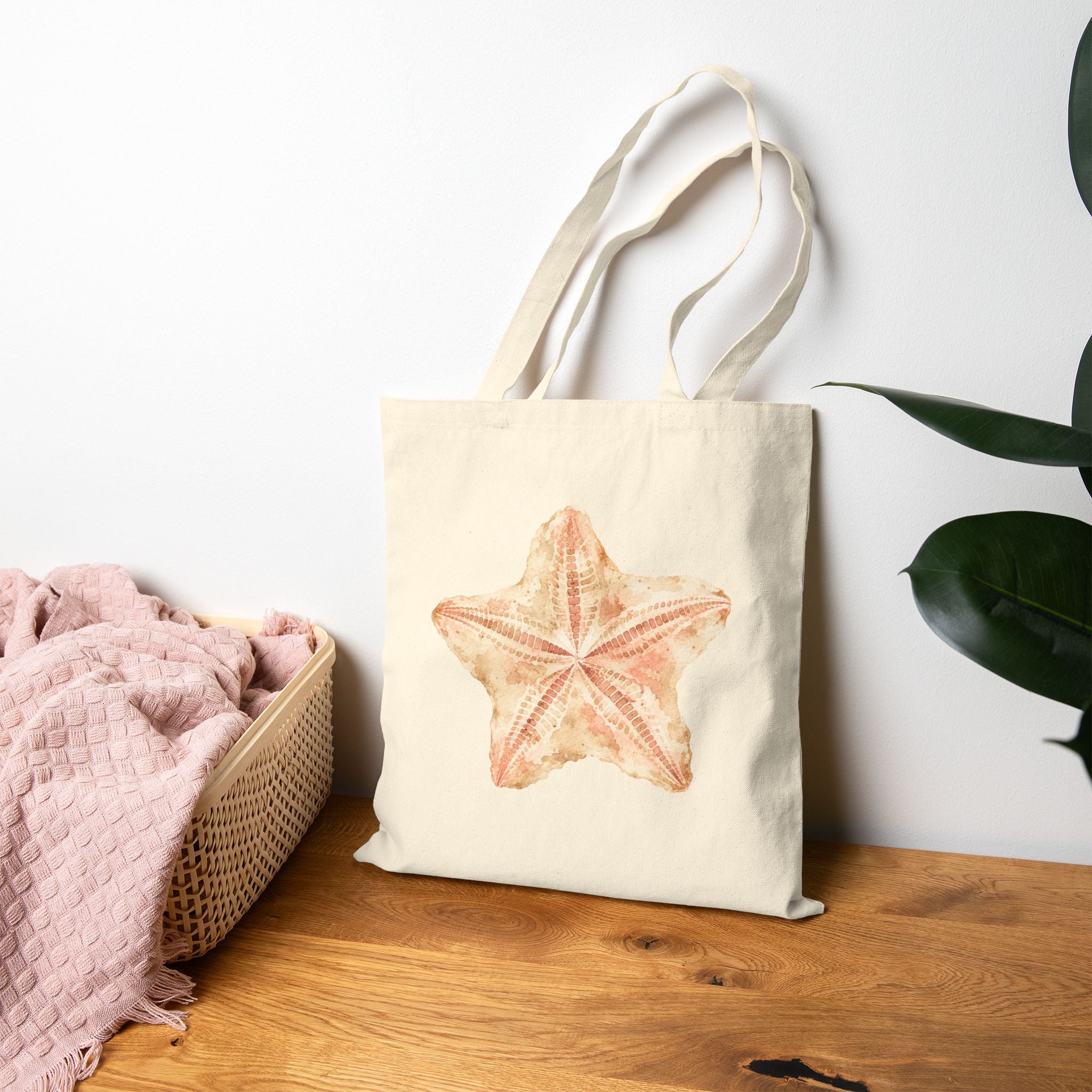Coastal Starfish Tote Bag | Beach Aesthetic Canvas Bag for Summer | Vacation & Everyday Carry Bag | Beachy Cotton Grocery & Market Tote