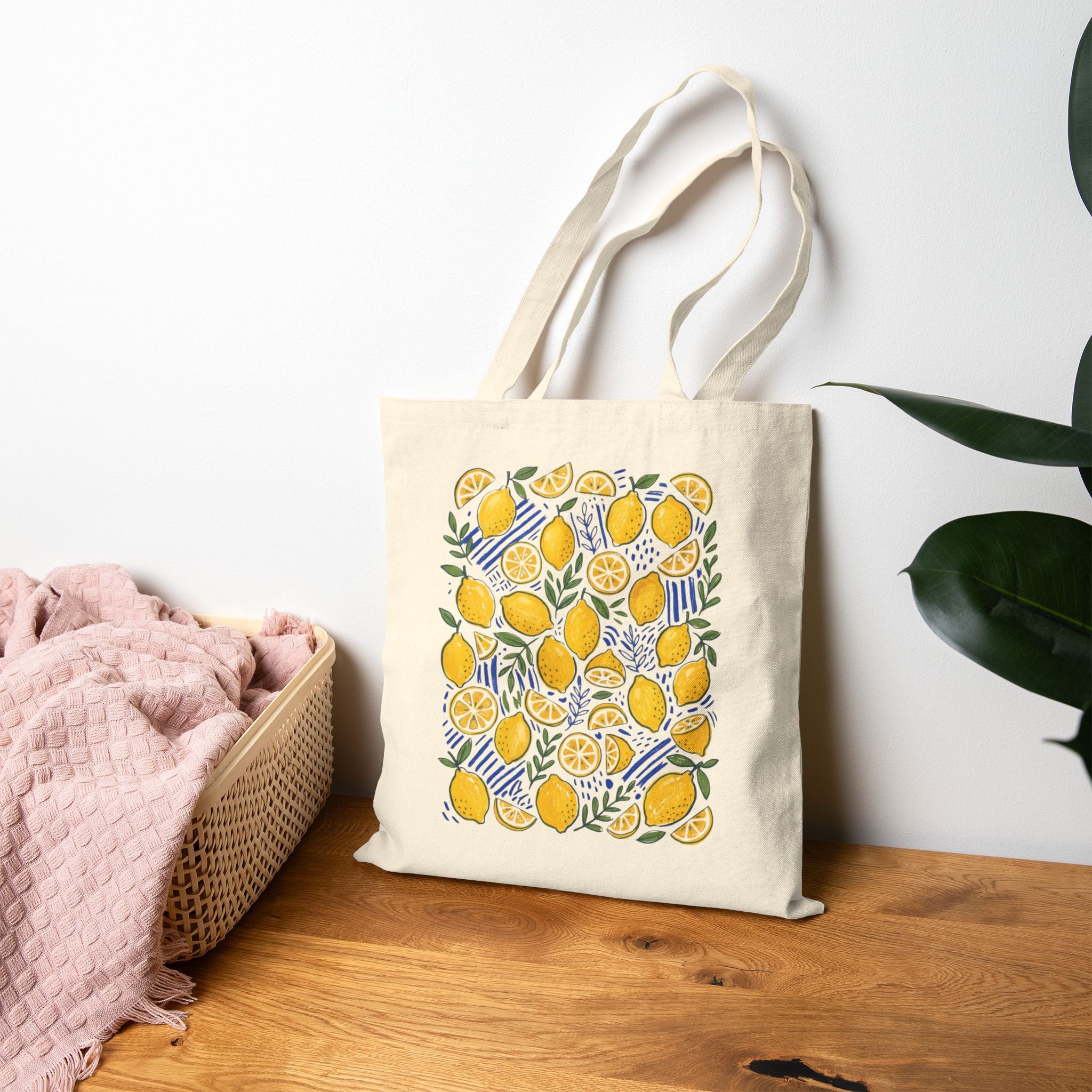 Lemon Canvas Tote Bag | Cute Summer Market Tote | Reusable Beach Bag | Botanical Citrus Grocery Bag | Eco-Friendly Everyday Shoulder Bag Gift for Women