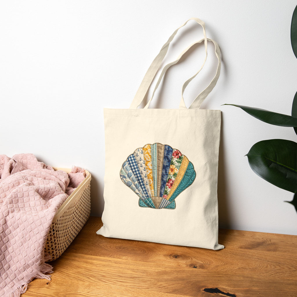 Seashell Canvas Tote Bag | Coastal Beach Tote | Nautical Shoulder Bag | Summer Shopper | Reusable Eco-Friendly Gift for Beach Lovers