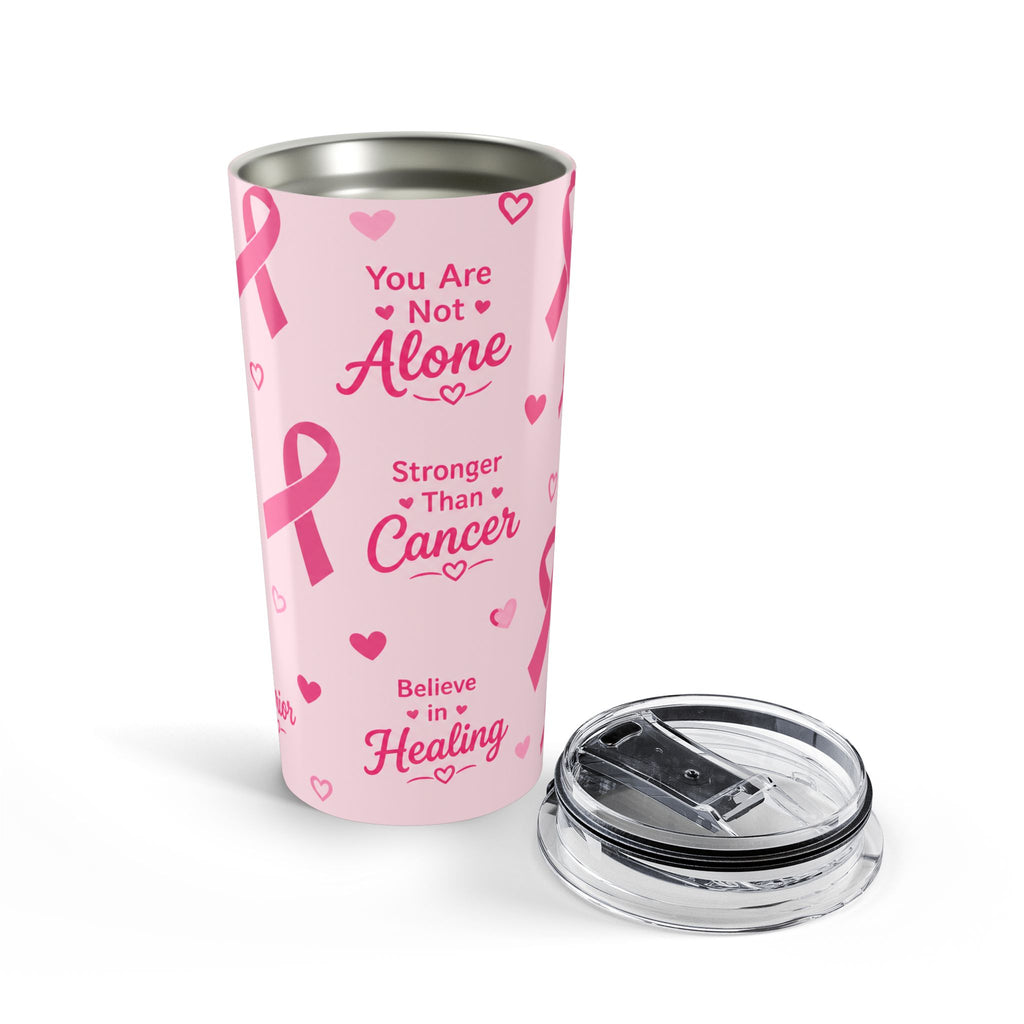 Breast Cancer Awareness Pink Tumbler | You Are Not Alone - Motivational Cup | 20oz Insulated Skinny Tumbler Gift for Warriors & Survivors
