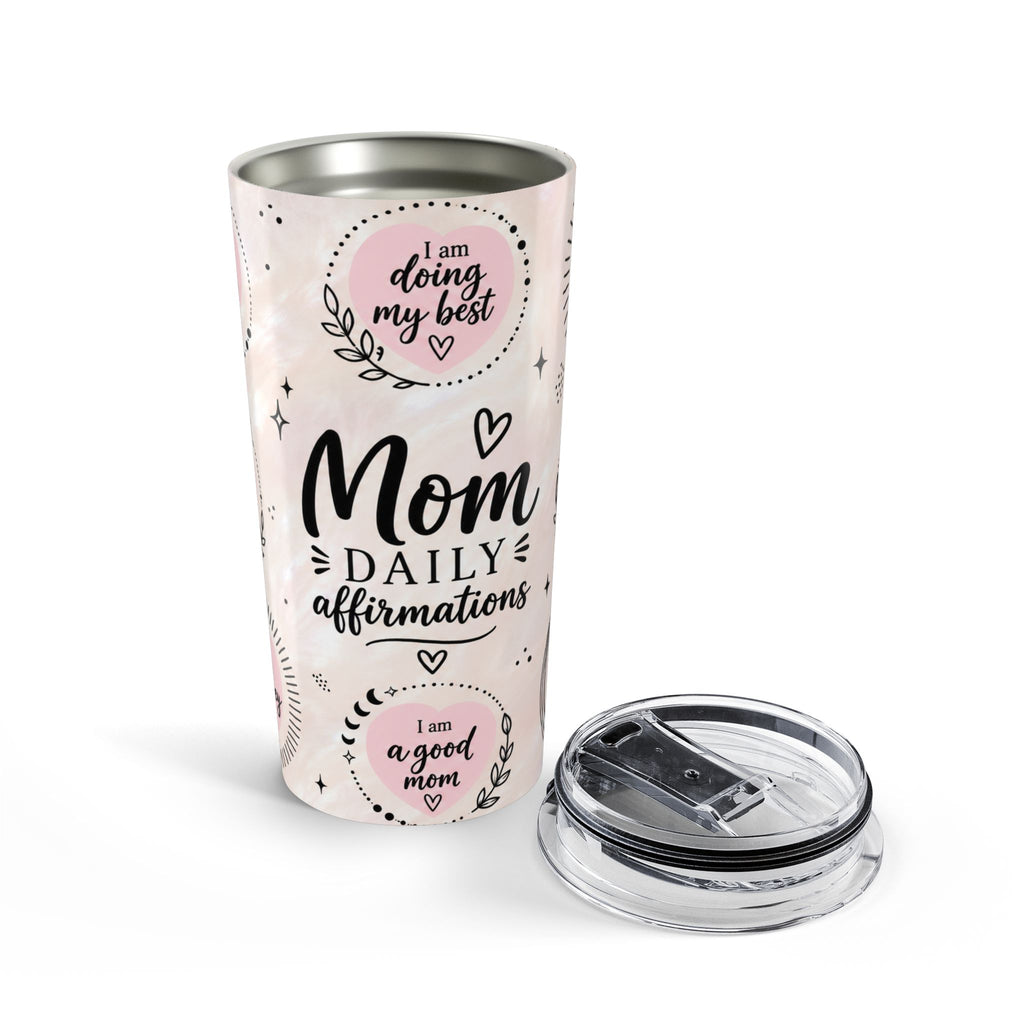 Mom Daily Affirmations 20oz Tumbler | Pink Boho Mama Cup | Insulated Stainless Steel Travel Mug with Lid | Inspirational Pink Travel Cup