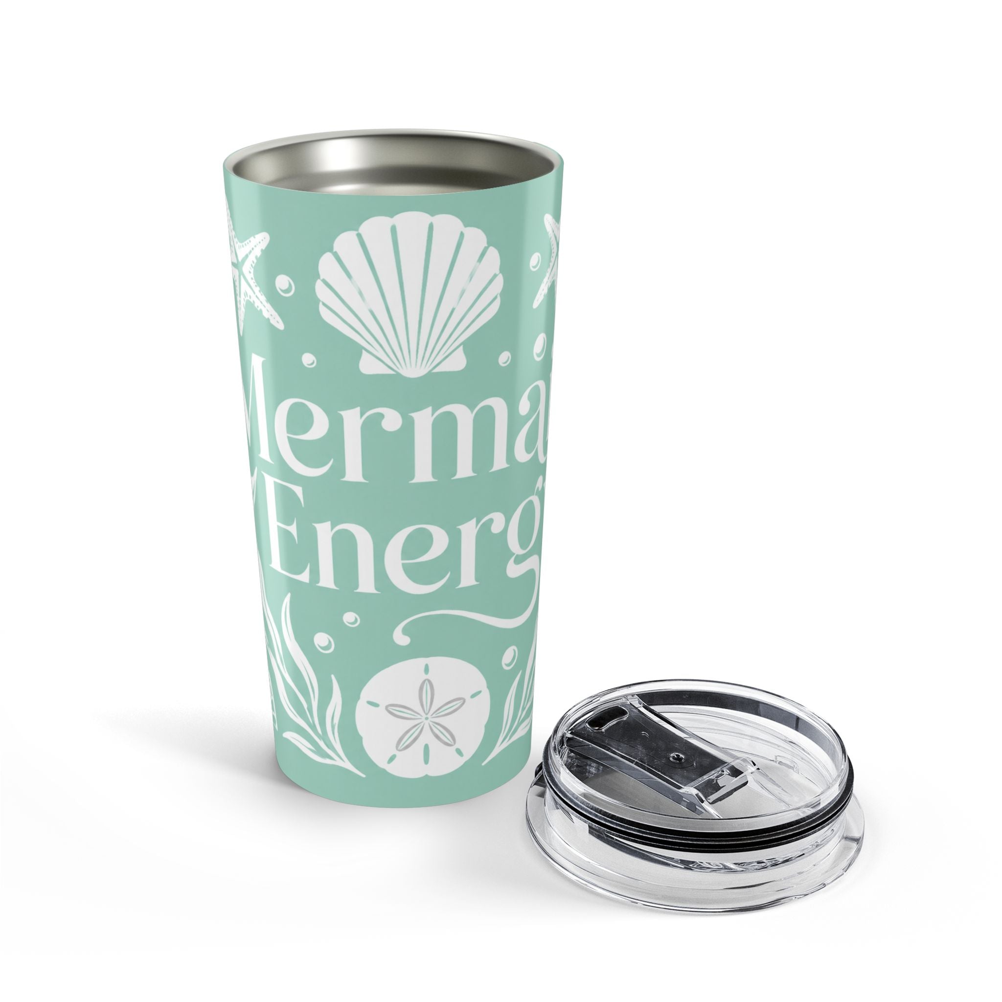 Mermaid Energy Tumbler 20oz | Beachy Seafoam Stainless Steel Cup | Coastal Mermaid Travel Mug | Ocean Lover Gift | Summer Beach Drinkware