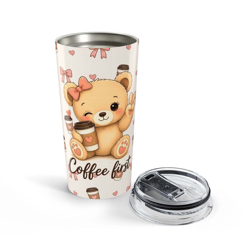 Cute Teddy Bear Coffee Tumbler | Coquette Bow Aesthetic Iced Coffee Cup | Girly 20oz Travel Mug | Coffee Lover Gift | Insulated Travel Cup for Coffee Lovers