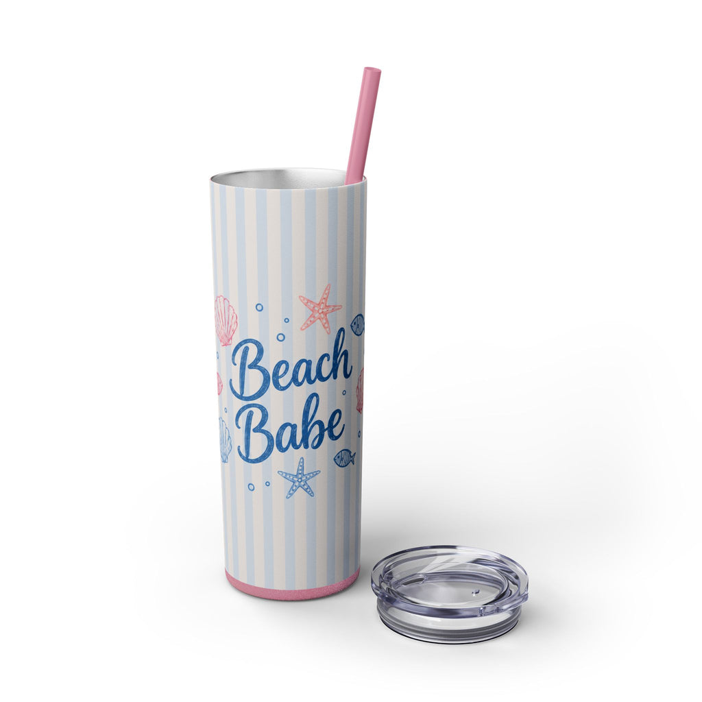 Beach Babe 20oz Skinny Tumbler with Straw  | Coastal Summer Stainless Steel Cup | Insulated Beach Drinkware | 20oz Straw Stainless Travel Cup