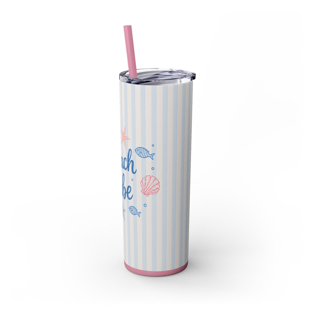 Beach Babe 20oz Skinny Tumbler with Straw  | Coastal Summer Stainless Steel Cup | Insulated Beach Drinkware | 20oz Straw Stainless Travel Cup