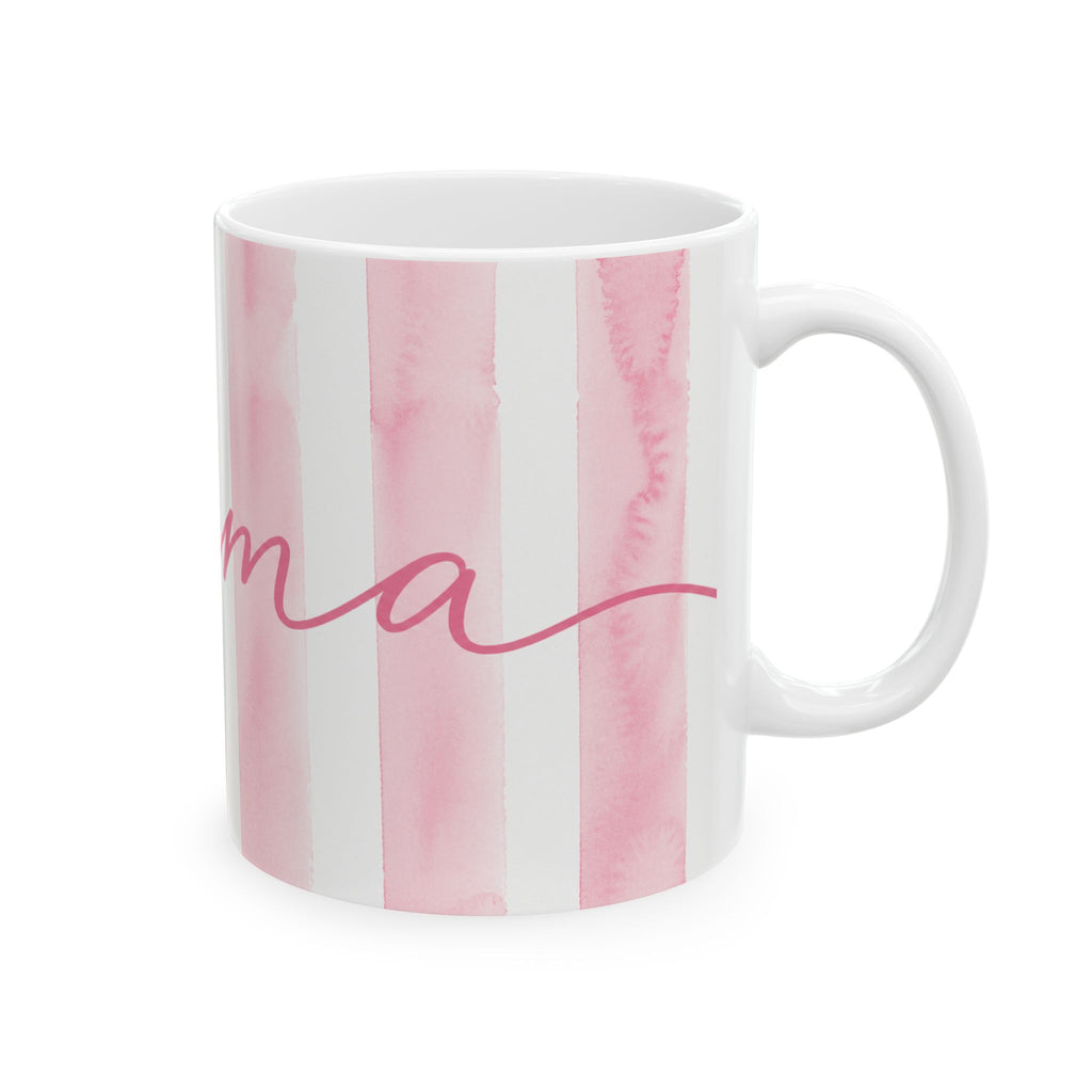 Pink Mama Mug | Cute Watercolor Striped Coffee Cup for Mom | 11oz & 15oz Gift Coffee Mug| Mother’s Day Mug