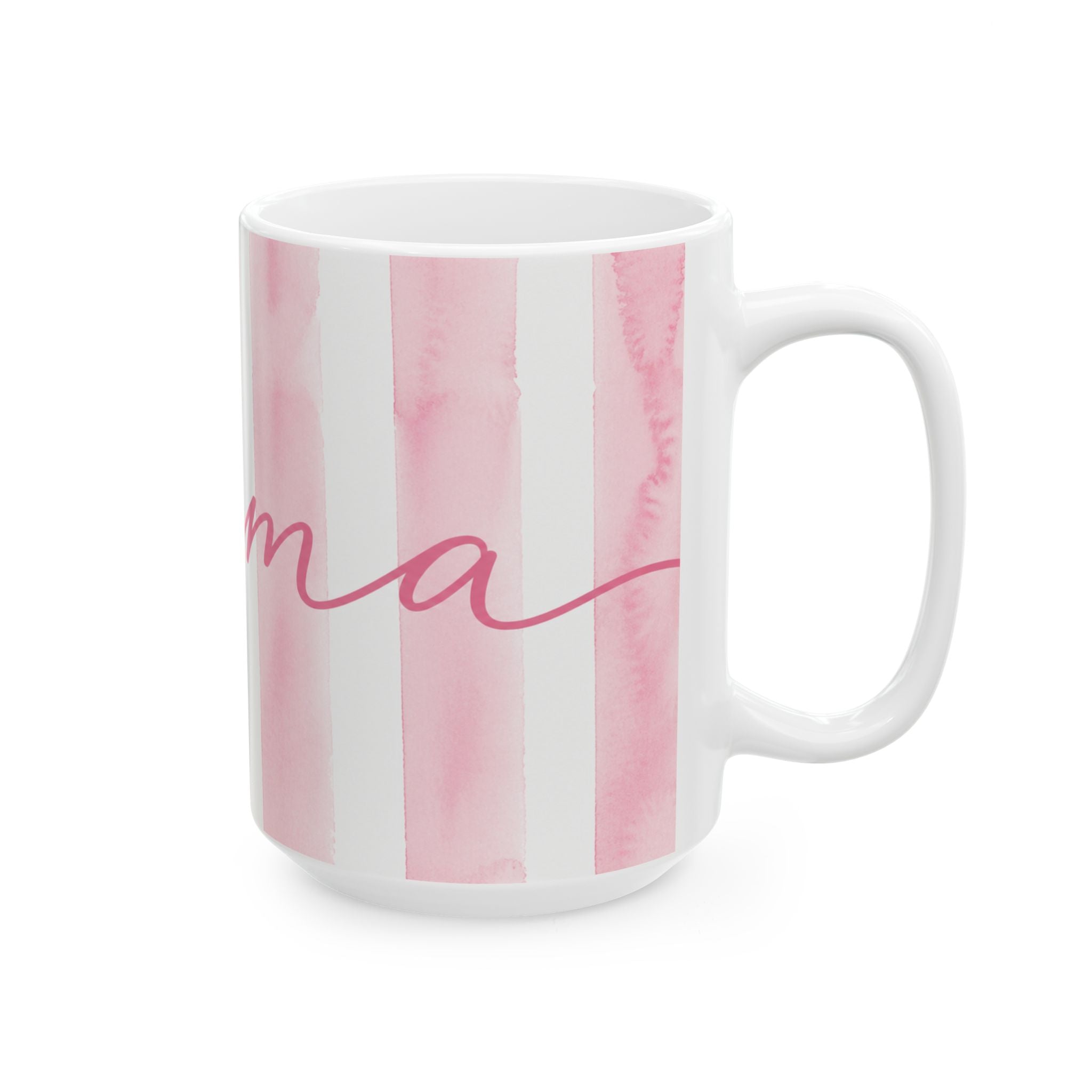 Pink Mama Mug | Cute Watercolor Striped Coffee Cup for Mom | 11oz & 15oz Gift Coffee Mug| Mother’s Day Mug