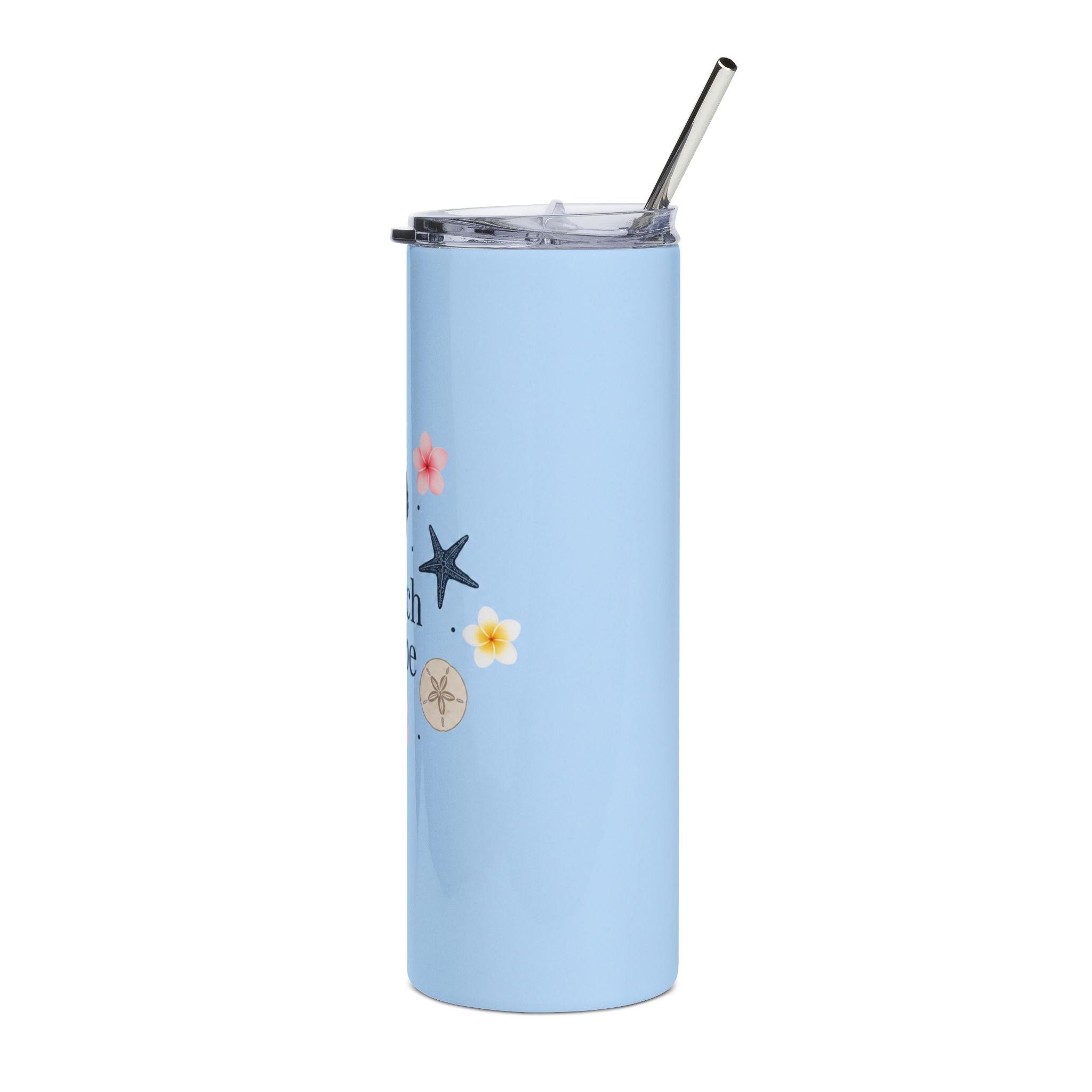 Beach Babe 20oz Skinny Tumbler | Coastal Summer Tumbler with Plumeria Flowers | Beachy Aesthetic Stainless Steel Cup