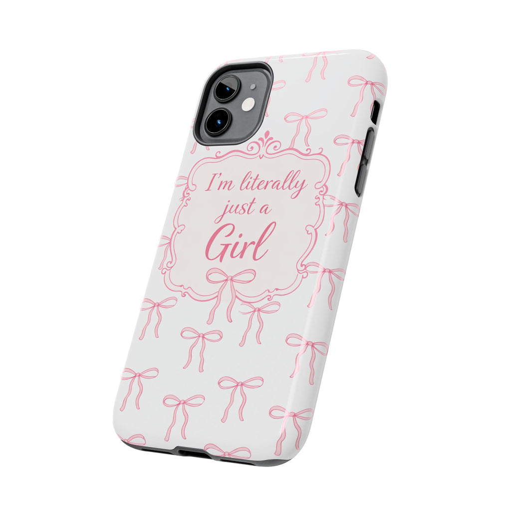 Coquette Bow iPhone Case | I’m Literally Just a Girl  Aesthetic Phone Case | Girly Soft Girl Trend Cover| Pink Bow Protective Cover