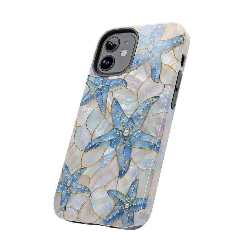 Blue Starfish Faux Stained Glass Phone Case | Coastal Aesthetic iPhone & Samsung Case | Beachy Ocean Case | Mosaic Coastal Protective Phone Cover