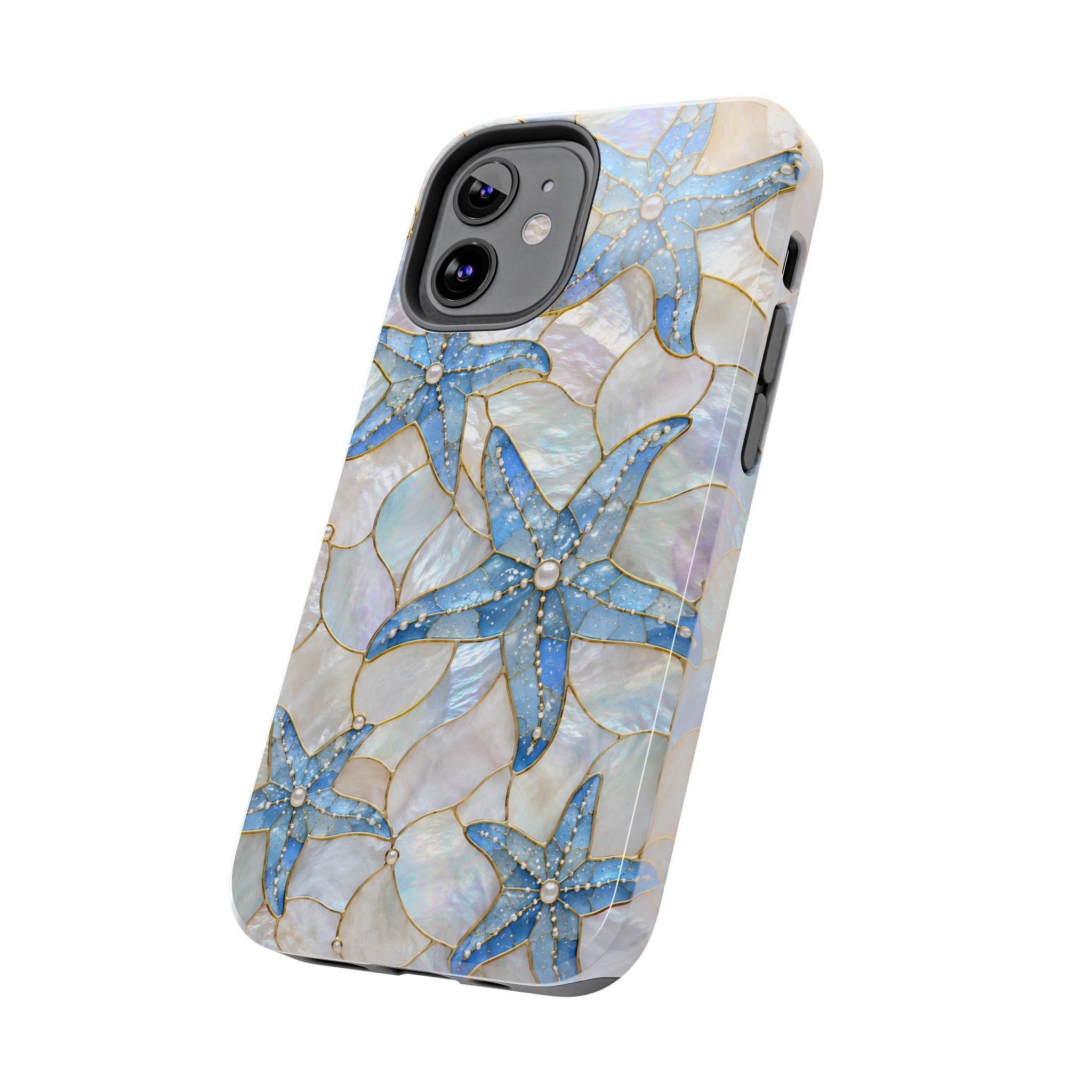 Blue Starfish Faux Stained Glass Phone Case | Coastal Aesthetic iPhone & Samsung Case | Beachy Ocean Case | Mosaic Coastal Protective Phone Cover