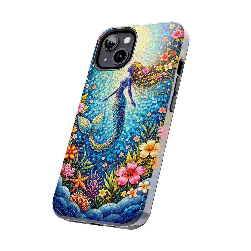 Mermaid Mosaic Phone Case | Coastal Ocean Floral Tough Case | Beach Lover iPhone & Samsung Cover | Tropical Mermaid Aesthetic Gift