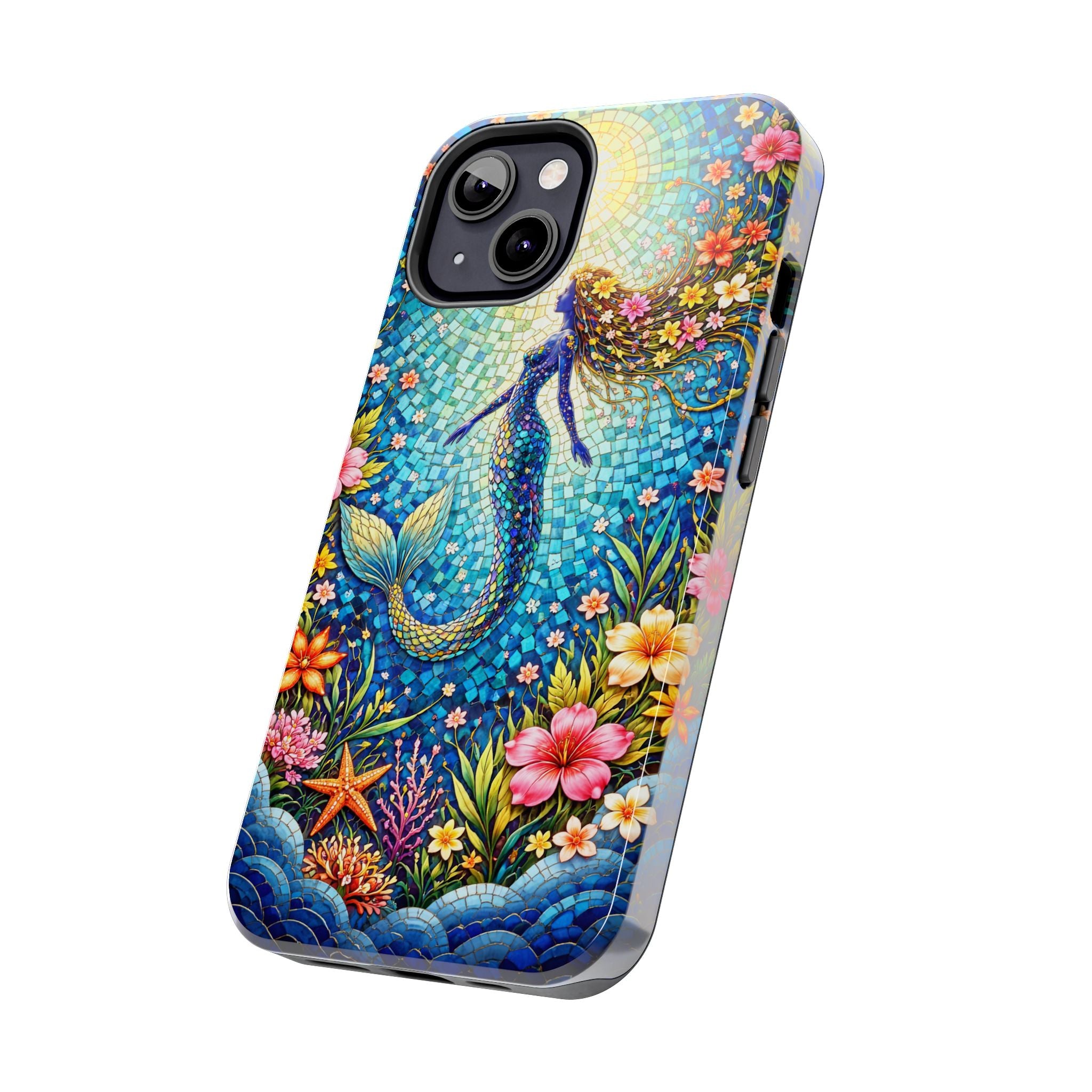 Mermaid Mosaic Phone Case | Coastal Ocean Floral Tough Case | Beach Lover iPhone & Samsung Cover | Tropical Mermaid Aesthetic Gift