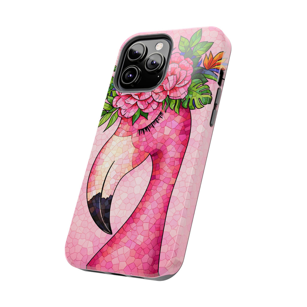 Pink Flamingo Mosaic Phone Case | Tropical Miami Vibes Floral Tough Case for iPhone | Pink Floral Tough Phone Case | Durable Mosaic iPhone Case
